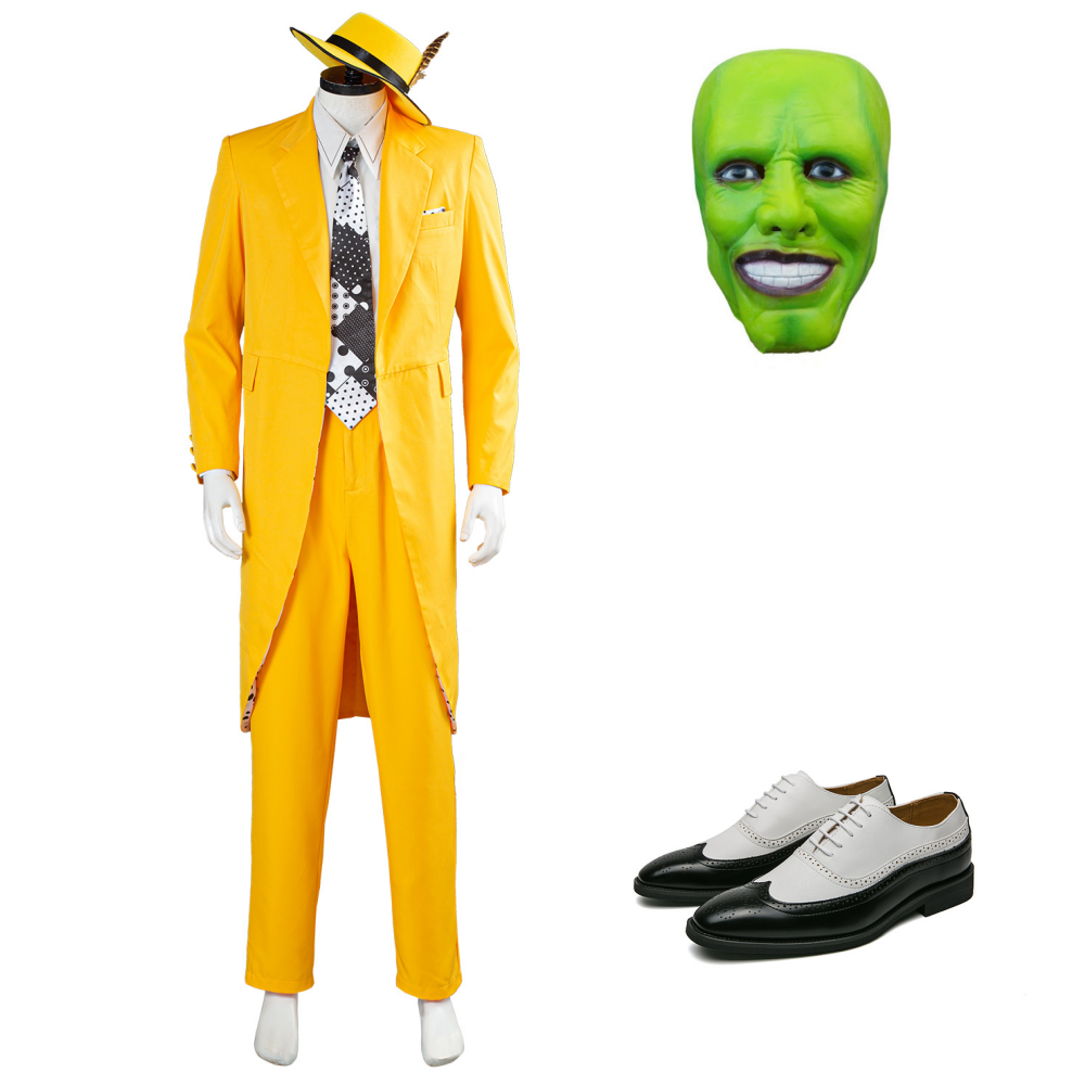 The Mask Jim Carrey Yellow Suit Men Uniform Outfit Halloween Carnival