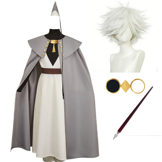 Witch Hat Atelier Qifrey Grey Wizard Outfit Men Halloween Carnival Party Cosplay Costume