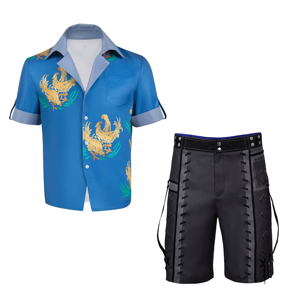 FF Cloud Chocobo Blue Shirt Party Carnival Halloween Cosplay