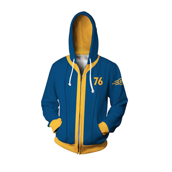Fallout TV Vault 76 Dweller Cosplay Hooded Sweatshirt Unisex Casual Streetwear Zip Up Jacket Coat
