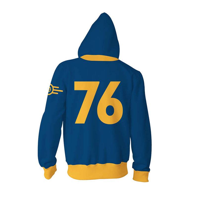 Fallout TV Vault 76 Dweller Cosplay Hooded Sweatshirt Unisex Casual Streetwear Zip Up Jacket Coat