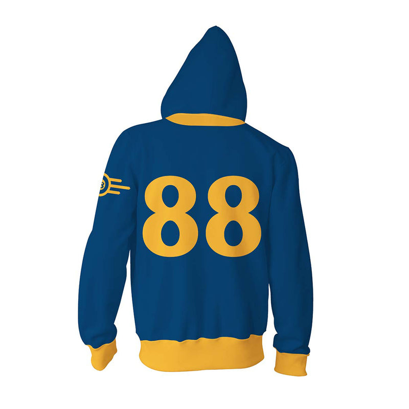 Fallout TV Vault 88 Dweller Cosplay Hooded Sweatshirt Unisex Casual Streetwear Zip Up Jacket Coat