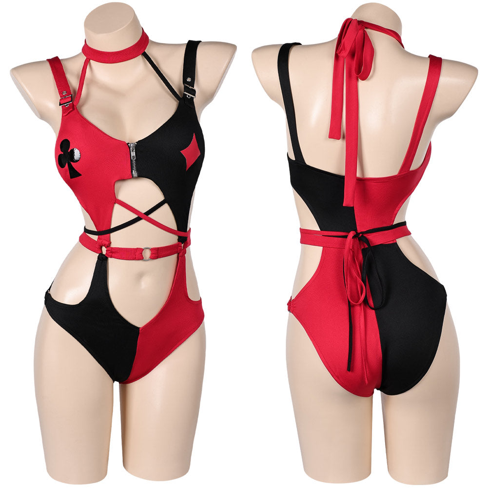 Harley Quinn Women Red And Black Sexy Swimsuit Party Carnival Halloween Cosplay Costume Harley Quinn Women Red And Black Sexy Swimsuit Party Carnival Halloween Cosplay Costume