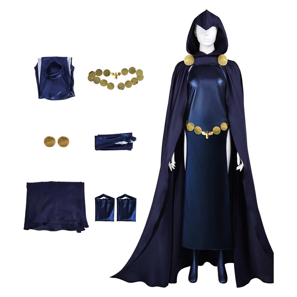 Teen Titans Raven Black Claok Jumpsuit Set Outfit Women Cosplay