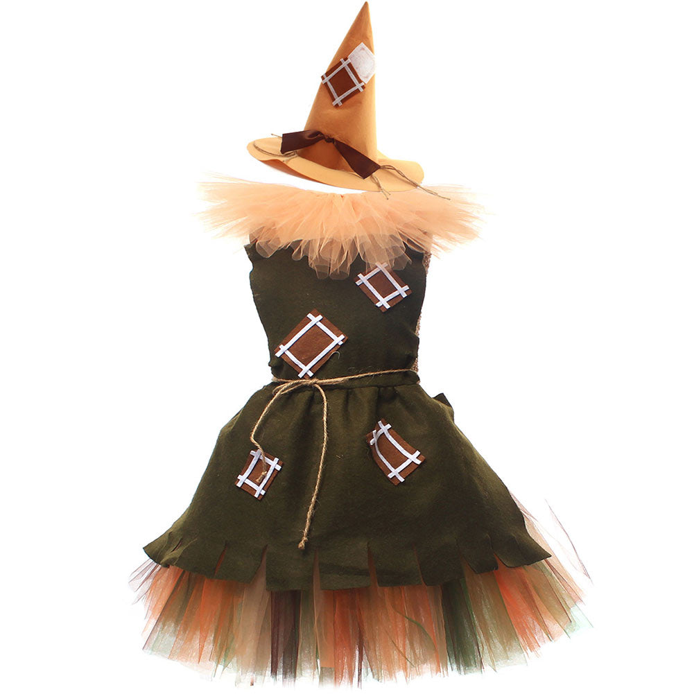The Wizard of oz Scarecrow Kids Children Brown Dress Party Carnival Halloween Cosplay Costume