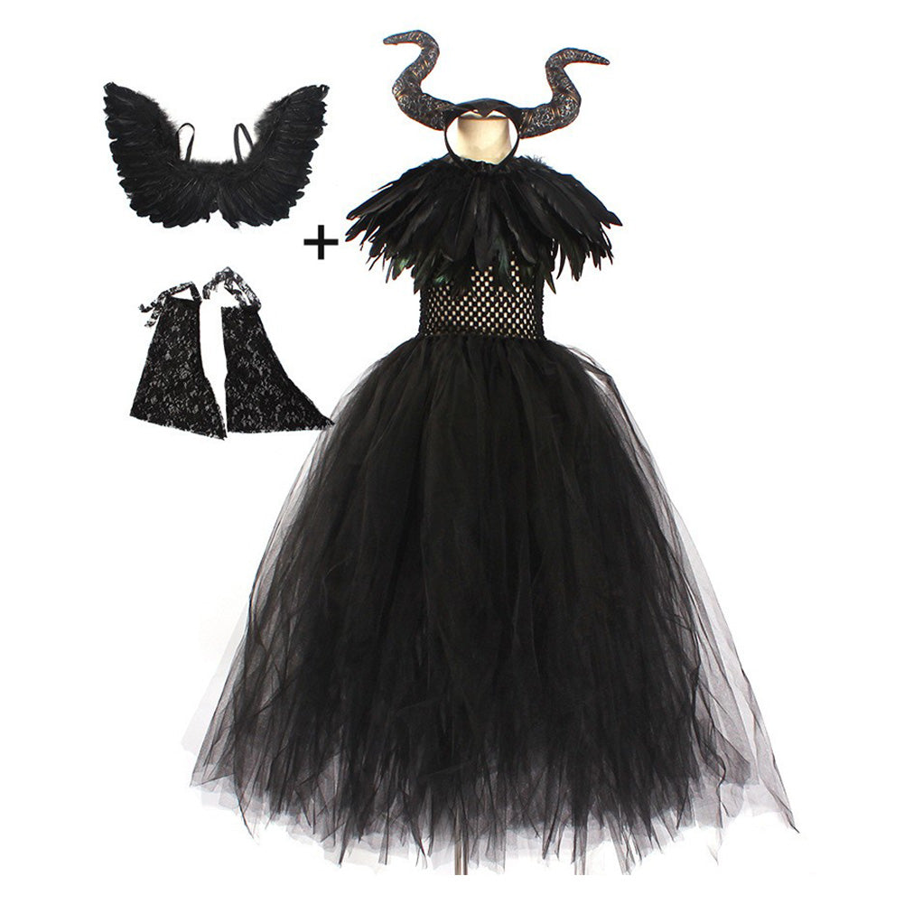 5Pcs Set Kids Girls Maleficent Cosplay Costume Dress Headband Outfits Halloween Carnival Suit 5Pcs Set Kids Girls Maleficent Cosplay Costume Dress Headband Outfits Halloween Carnival Suit