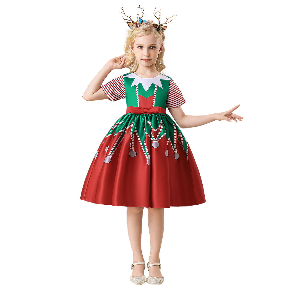 elf christmas dresses Kids Children Cosplay Costume Dress Outfits Halloween Carnival Suit swatch:the-lurex-neri-dress-storm-411 This Girl Christmas Dress Khaki Dress Pants with Size:4 (US)