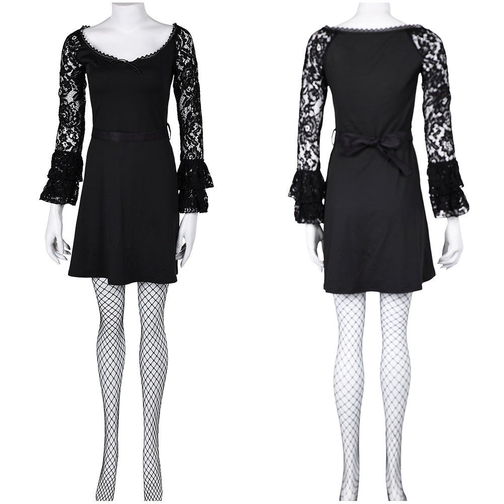 Lisa Frankenstein Misty Women Black Lace Long-sleeved Dress Party Carnival  Halloween Cosplay Costume