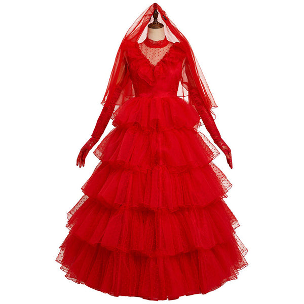 Beetlejuice Lydia Deetz Outfits Cosplay Costume Red Wedding Outfits Halloween Carnival Suit