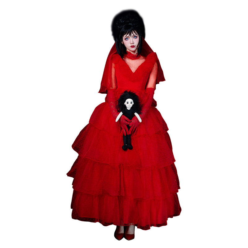 Beetlejuice Lydia Deetz Outfits Cosplay Costume Red Wedding Outfits Halloween Carnival Suit