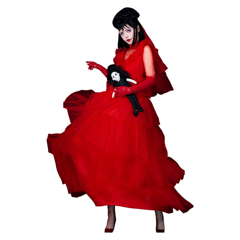 Beetlejuice Lydia Deetz Outfits Cosplay Costume Red Wedding Outfits Halloween Carnival Suit