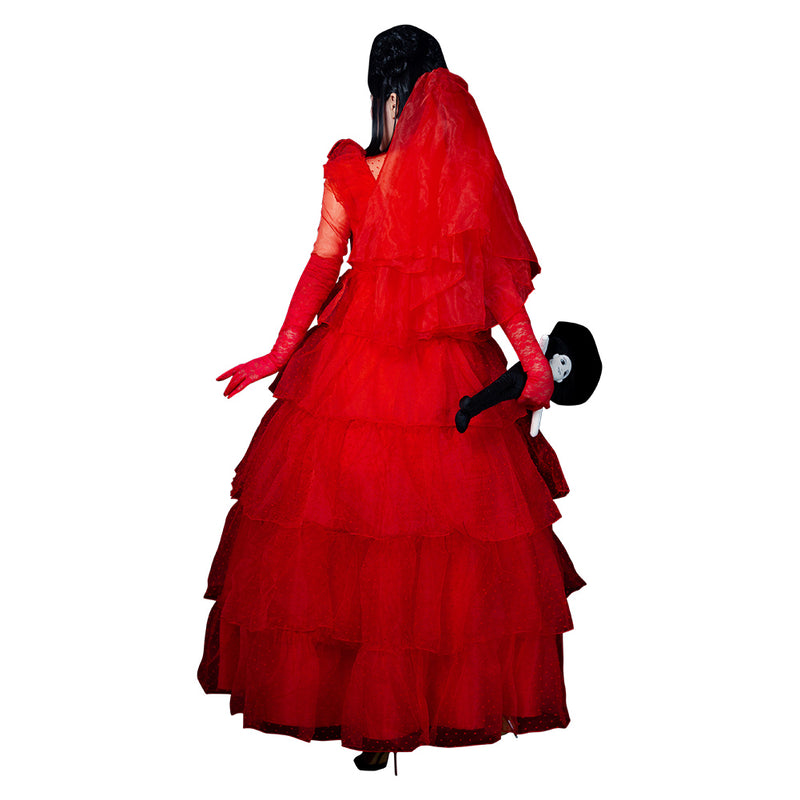 Beetlejuice Lydia Deetz Outfits Cosplay Costume Red Wedding Outfits Halloween Carnival Suit