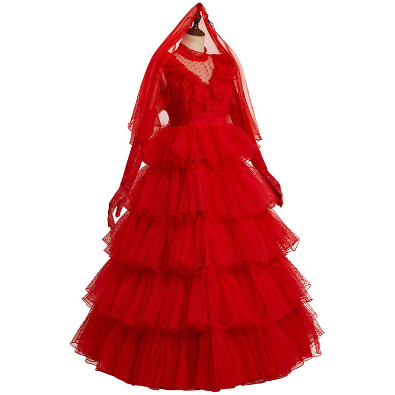 red dress lydia beetlejuice Beetlejuice Lydia Deetz Outfits Cosplay Costume Red Wedding Outfits Halloween Carnival Suit