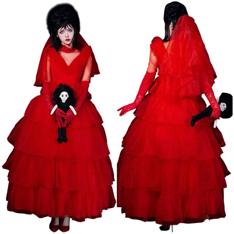 Movie Beetlejuice Lydia Deetz / Beetlejuice Cosplay Costume Red Wedding Outfits Halloween Carnival Suit