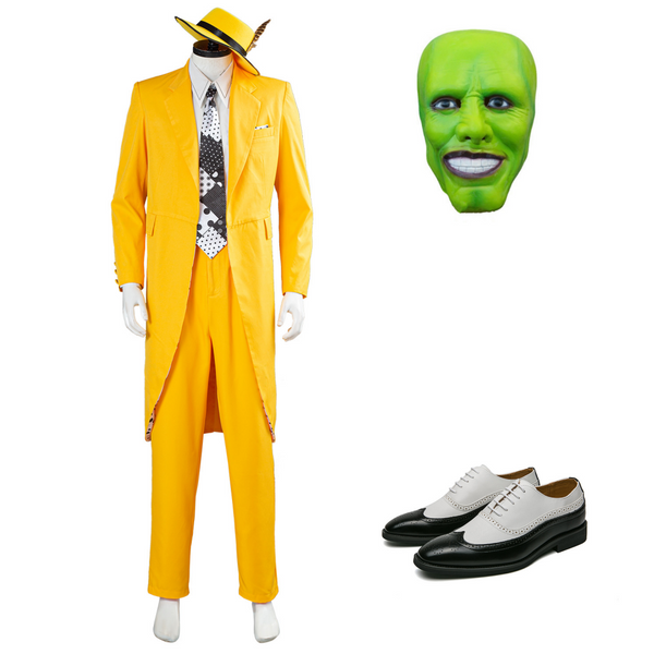 The Mask Jim Carrey Yellow Suit Men Uniform Outfit Halloween Carnival Costume Cosplay Costume