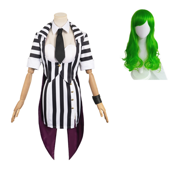 Beetlejuice 2024 Lydia Deetz Women Black Stripe Dress Outfit Party Carnival Halloween Cosplay Costume