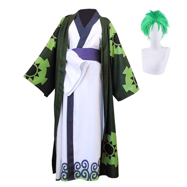 Anime One Piece Wano Country Arc Roronoa Zoro Cosplay Costume Kimono Robe Outfits