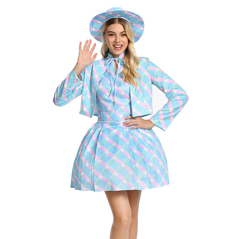 Movie 2023 Margot Robbie Blue Coat Dress Outfits Halloween Carnival Suit Cosplay Costume