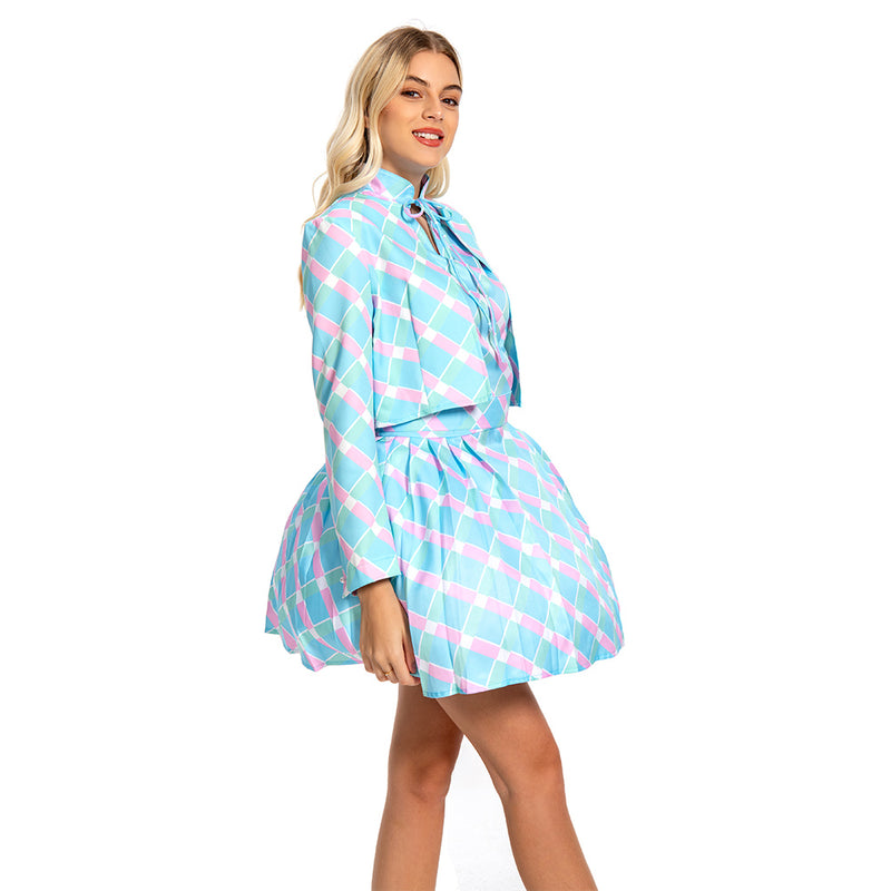 Movie 2023 Margot Robbie Blue Coat Dress Outfits Halloween Carnival Suit Cosplay Costume