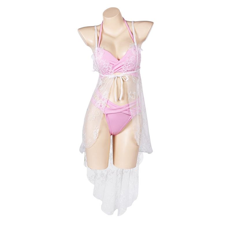 Final Fantasy VII Game Aerith Gainsborough Women Pink Bikini Swimsuit Party Carnival Halloween Cosplay Costume