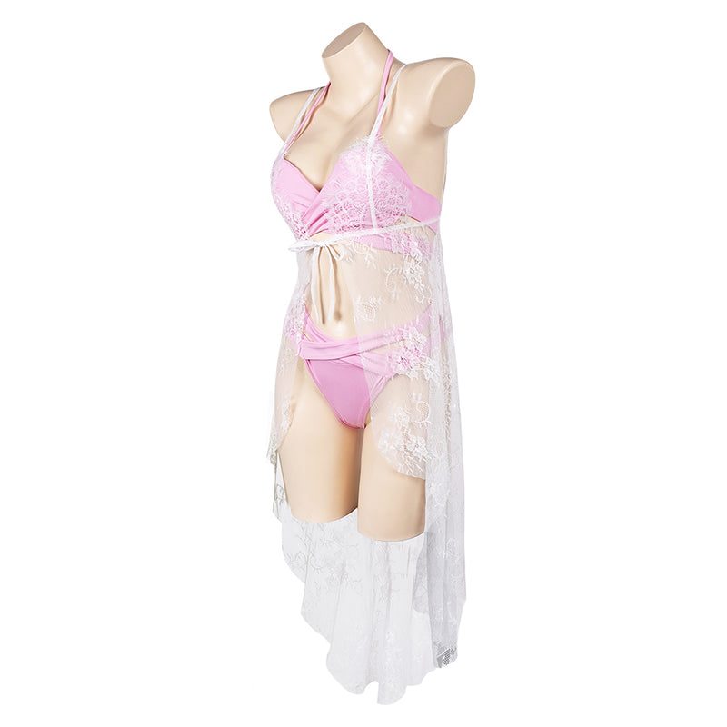 Final Fantasy VII Game Aerith Gainsborough Women Pink Bikini Swimsuit Party Carnival Halloween Cosplay Costume
