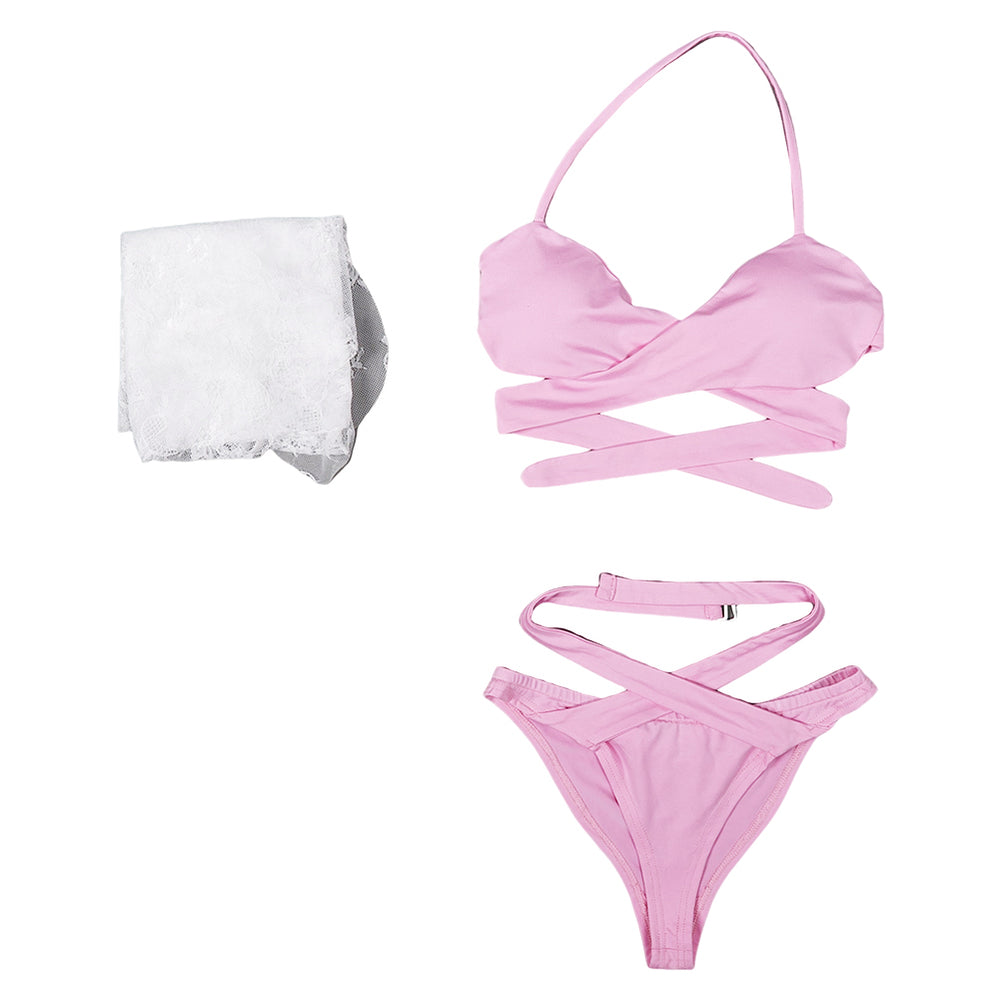 FF VII Aerith Gainsborough Women Pink Bikini Swimsuit Party