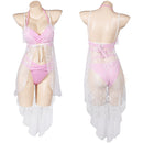 FF VII Aerith Gainsborough Women Pink Bikini Swimsuit Party Carnival Halloween Cosplay Costume