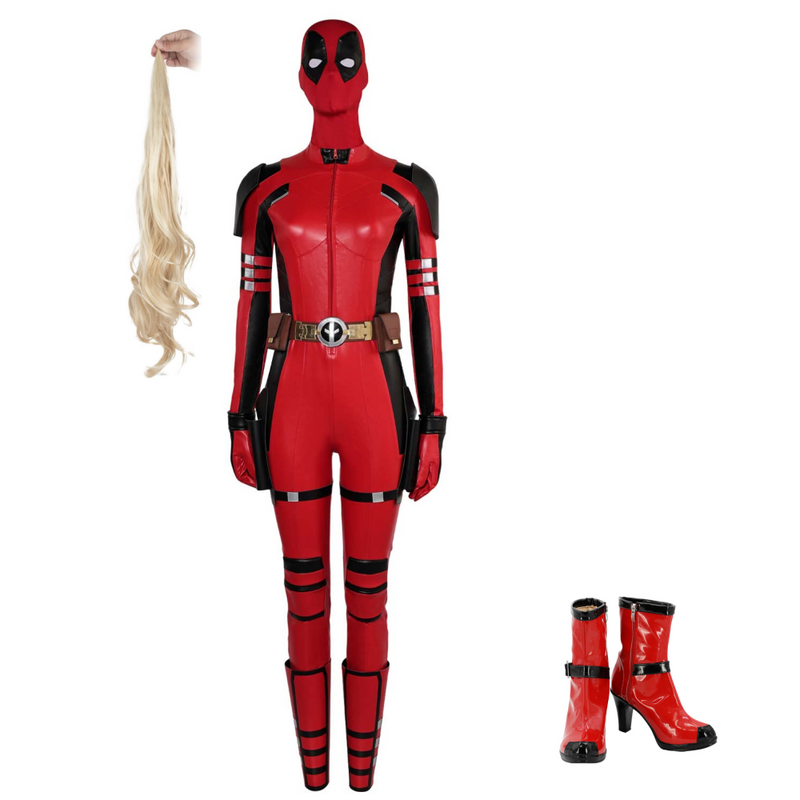 DPool 2024 Ladypool Red Jumpsuit Full Set Party Carnival Halloween Cosplay Costume