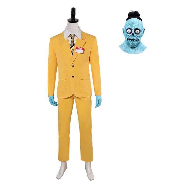 Beetlejuice 2 Shrunken Shrinker Head Bob Yellow Suit Halloween Carnival Suit Cosplay Costume Deluxe Version