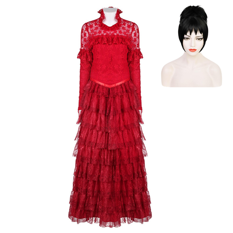 Beetlejuice 2024 Lydia Deetz Women Red Dress Party Carnival Halloween Cosplay Costume