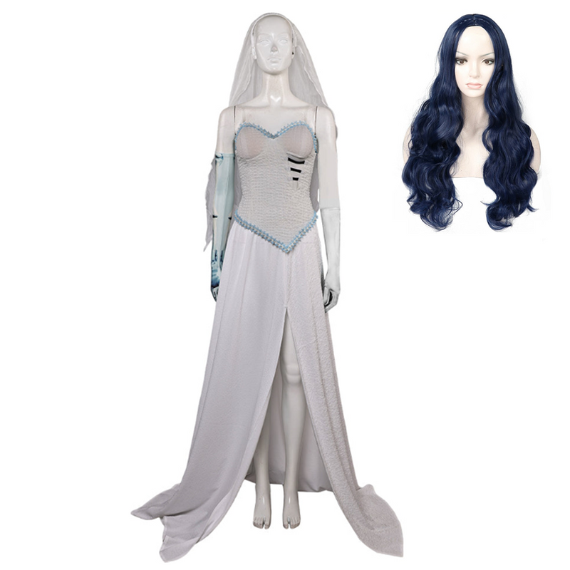 Corpse Bride Emily Women White Wedding Dress Party Carnival Halloween Cosplay Costume