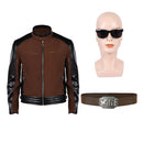 Cosplay Costume Johnny Cage Mortal Kombat 2 (2026) Jacket Belt Glasses Fullset Brown Men Halloween Carnival Party Outfits