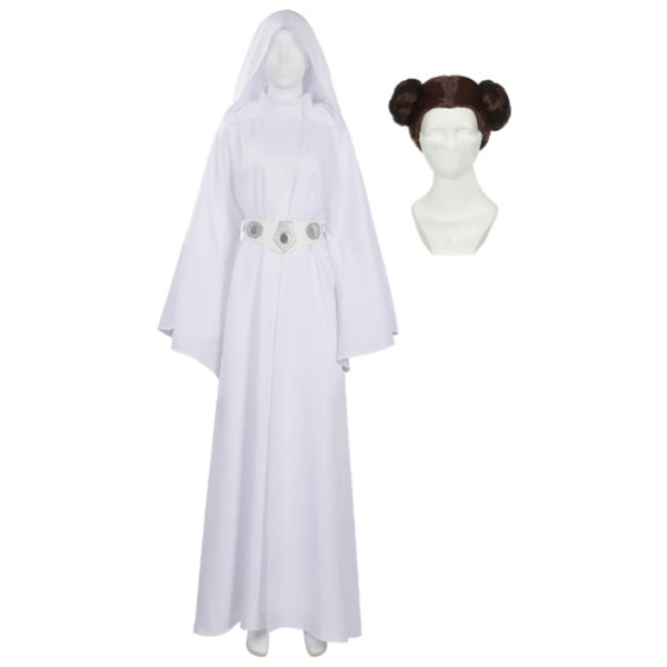 Princess Leia Women White Dress and Wig Party Carnival Halloween Cosplay Costume
