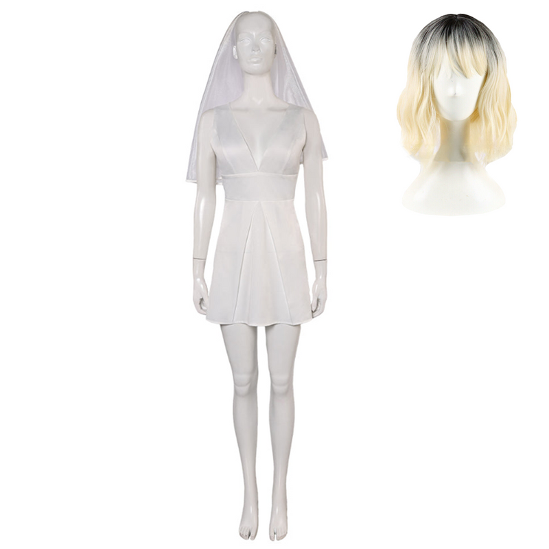 Joker: Folie à Deux (2024) Harley Quinn Women White Dress With Veil Cosplay Costume