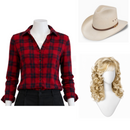 Cosplay Costume Jake Farris Rhinestone (1984) Plaid Shirt Hat Set Cowgirl Red Women Halloween Carnival Party Outfits