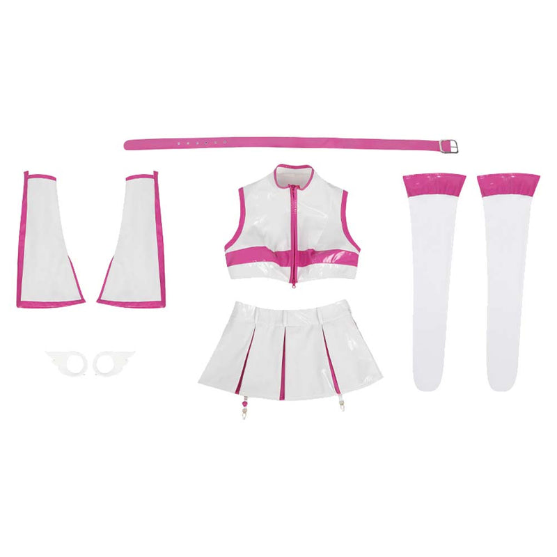 2.5 Dimensional Seduction Anime Ririsa Amano Women White Pink Dress Set Cosplay Costume