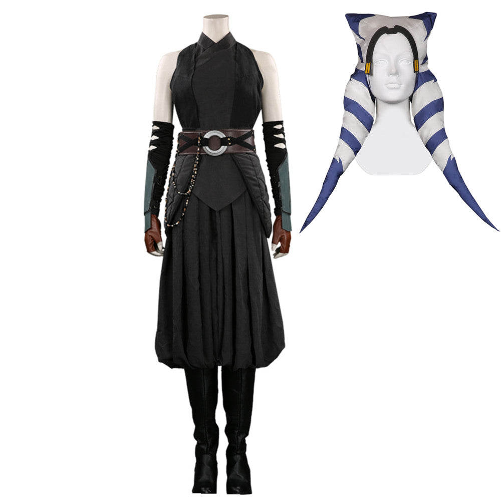 2023 Ahsoka TV Ahsoka Tano Black Outfits Cosplay Headgear Shoes Full Set  Halloween Carnival Suit Cosplay Costume