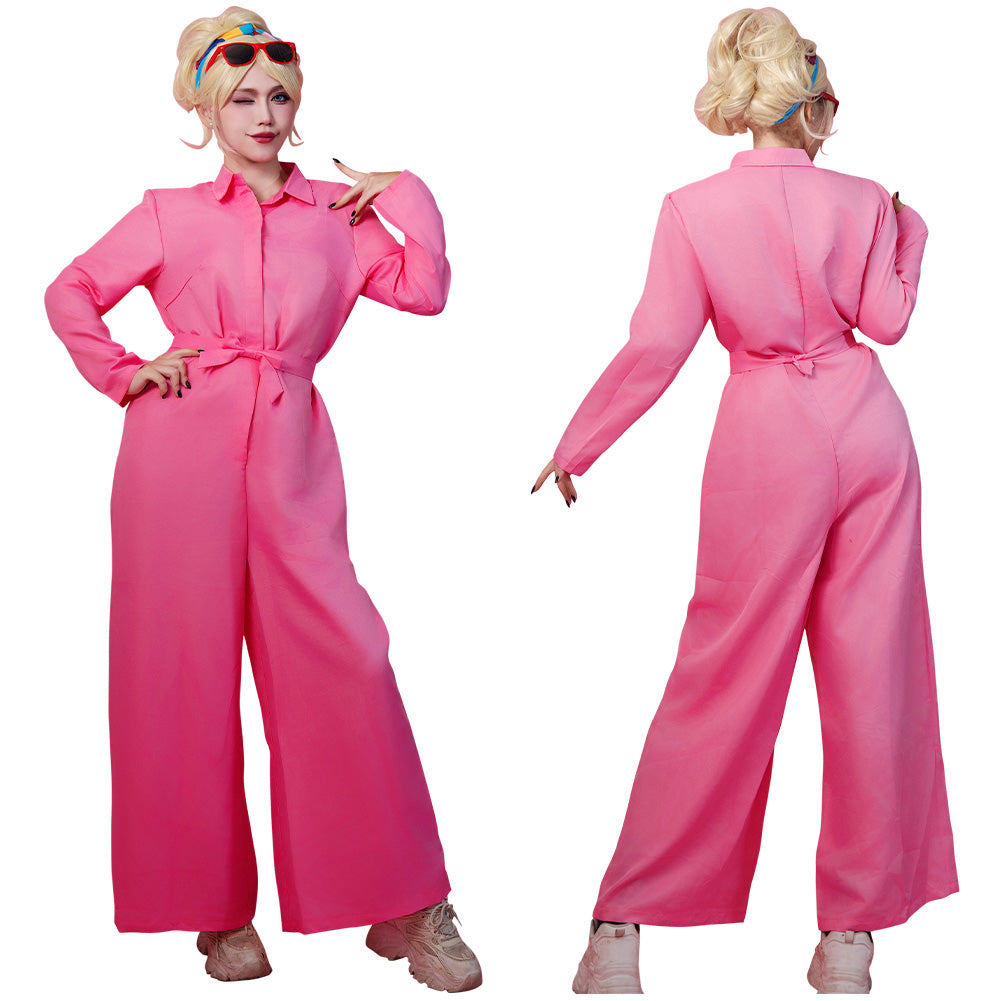 2023 Movie Margot Robbie Pink Jumpsuit Outfits Halloween Carnival Suit