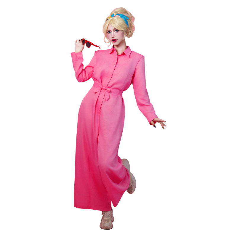 2023 Movie Margot Robbie Pink Jumpsuit Outfits Halloween Carnival Suit Cosplay Costume