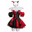 Cosplay Costume Harley Quinn Puff Dress Clown Red Women Halloween Carnival Party Outfits