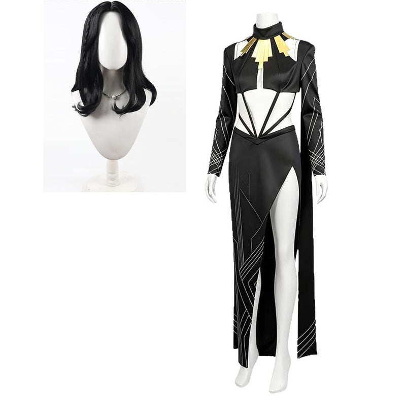 black and white costume dress Cosplay Lune Clair Obscur: Expedition 33 Gown Wome 7 (inch) SIZE L Long Sleeve Dresses Asymmetric Ruffle Hem Dress Cup size:C