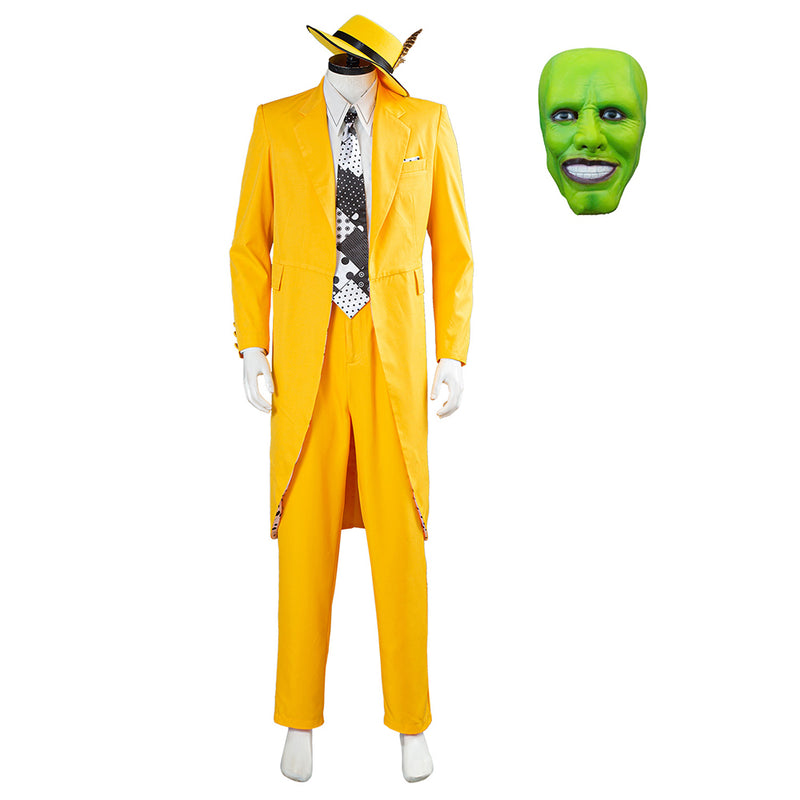 The Mask Jim Carrey Yellow Suit Men Uniform Outfit Halloween Carnival Costume Cosplay Costume