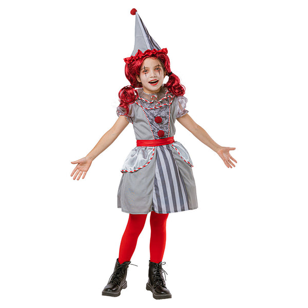 Toddler Kids Grey Clown Dress Outfit for Girls Carnival Halloween Cosplay Costume