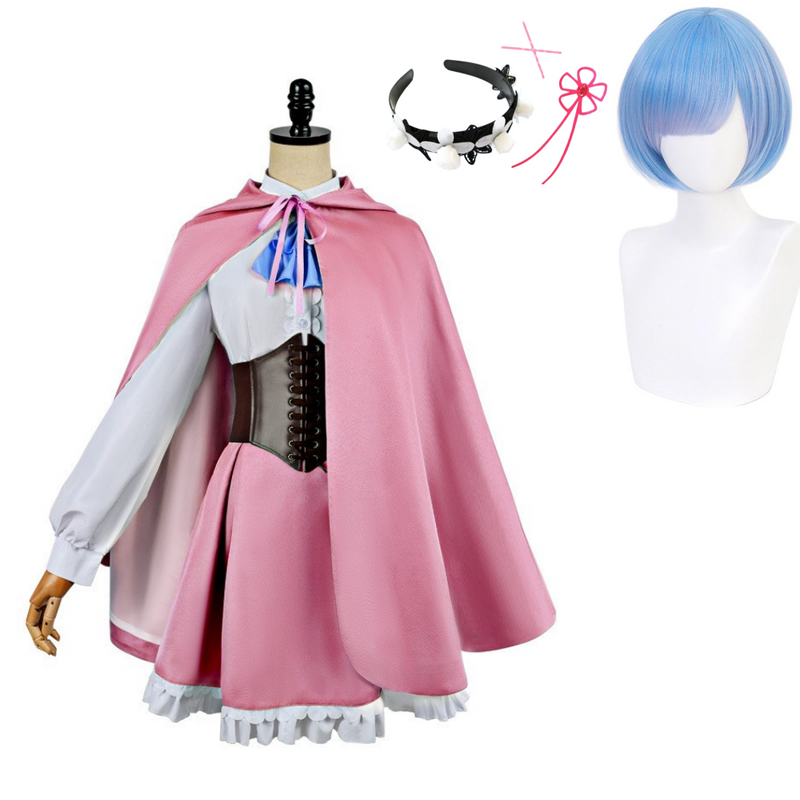 Cosplay Costume Rem Re:Zero Season 4 Cloak Dress Set Pink Women Halloween Carnival Party Outfits