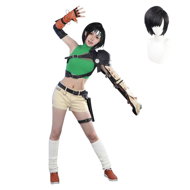 FF VII Yuffie Kisaragi Women Green Set Party Carnival Halloween Cosplay Costume