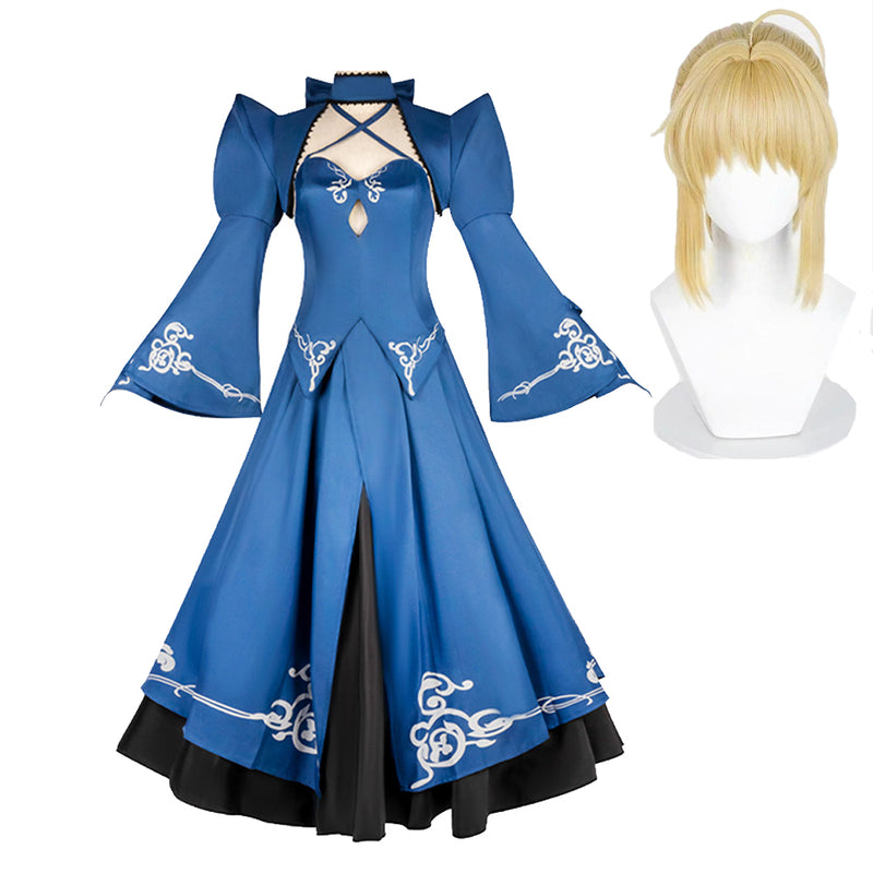 Cosplay Costume Saber Fate/ Stay Night Dress Blue Women Halloween Carnival Party Outfits