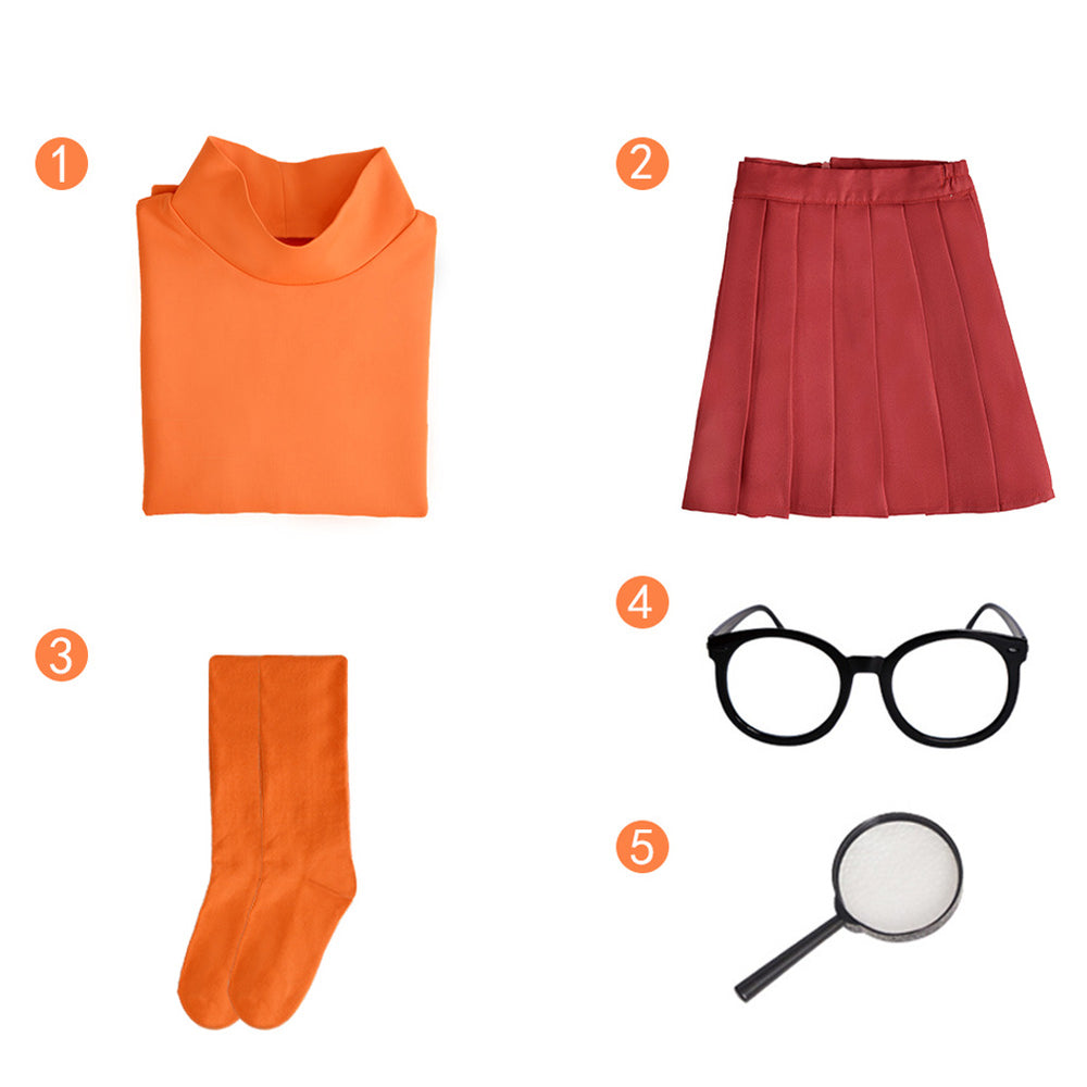 Scooby-Doo Velma Women Top Skirt Set Party Carnival Halloween