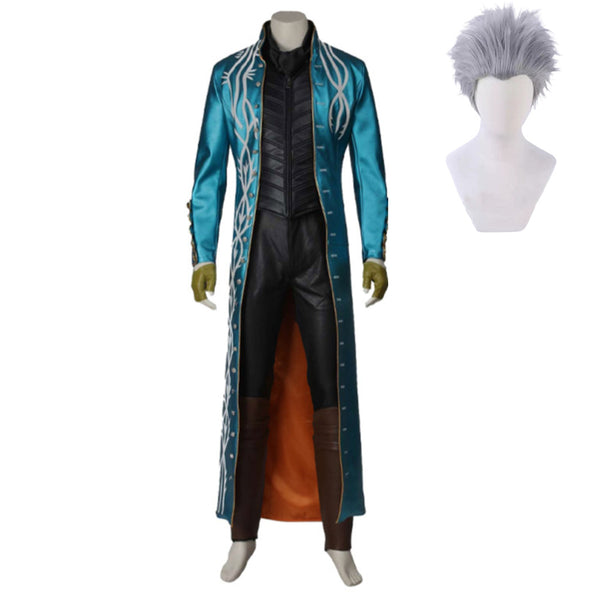 DMC Vergil Blue Leather Outfit Deluxe Version Carnival Halloween Cosplay Costume