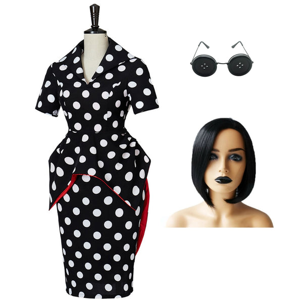 Coraline The Beldam Other Mother Women Black Polka Dots Dress Party Carnival Halloween Cosplay Costume