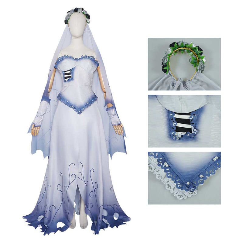 corpse bride dress Cosplay Costume Emily Wedding White Halloween Carnival Party Outfits REYNA MIDI BODYCON DRESS atf-kg-05.21.26 88cm155 Size:Round Dome Knob
